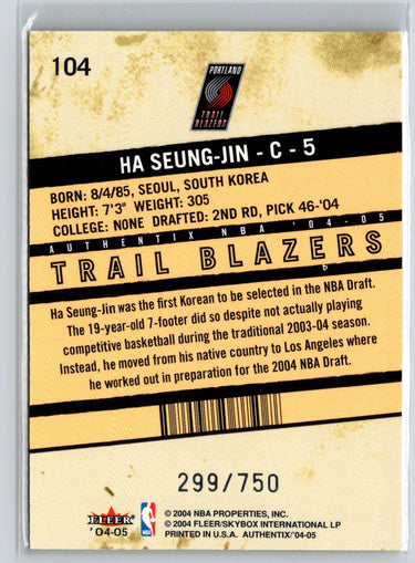 2004-05 Fleer Authentix #104 Ha Seung-Jin #/750 X42