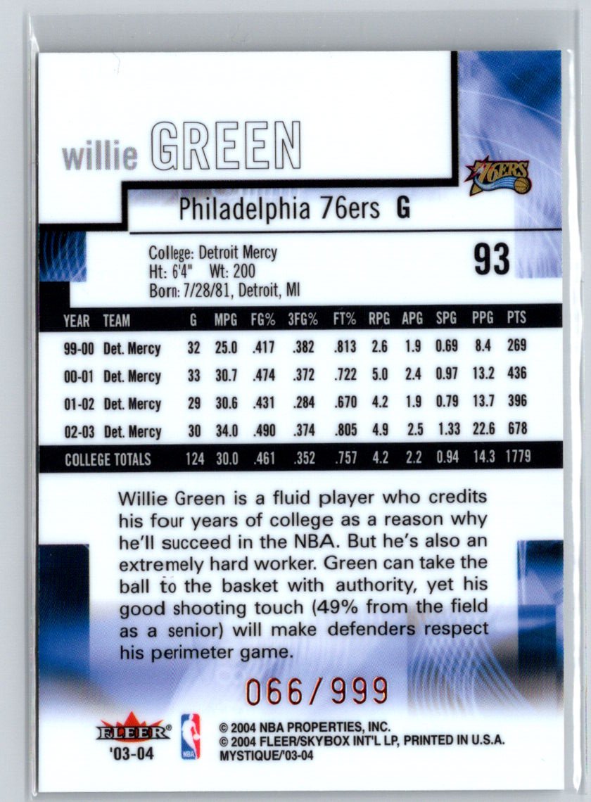 2003-04 Fleer Mystique #93 Willie Green #/999 X45