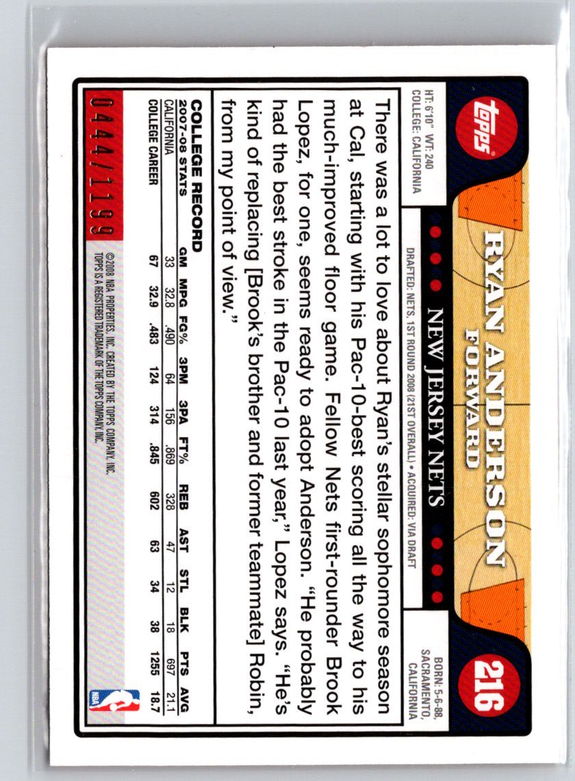 2008-09 Topps #216 Ryan Anderson Orange #/1199 X45