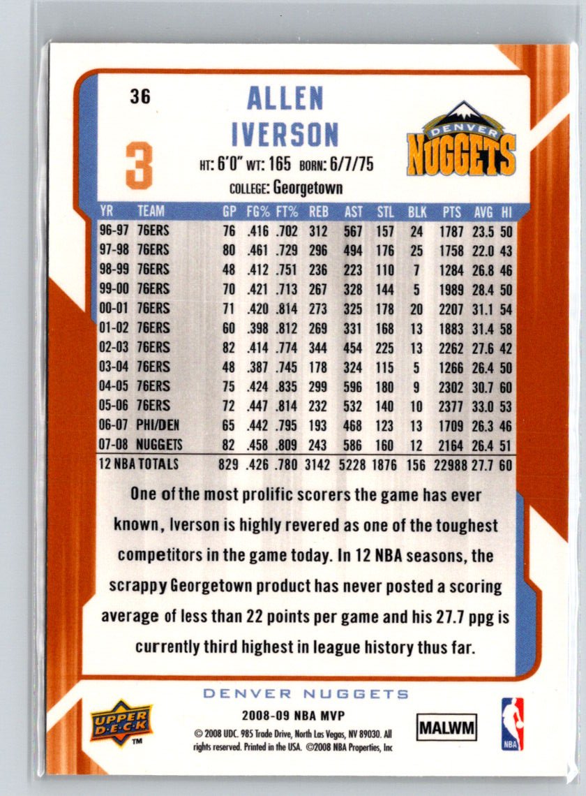 2008-09 Upper Deck MVP #36 Allen Iverson X46