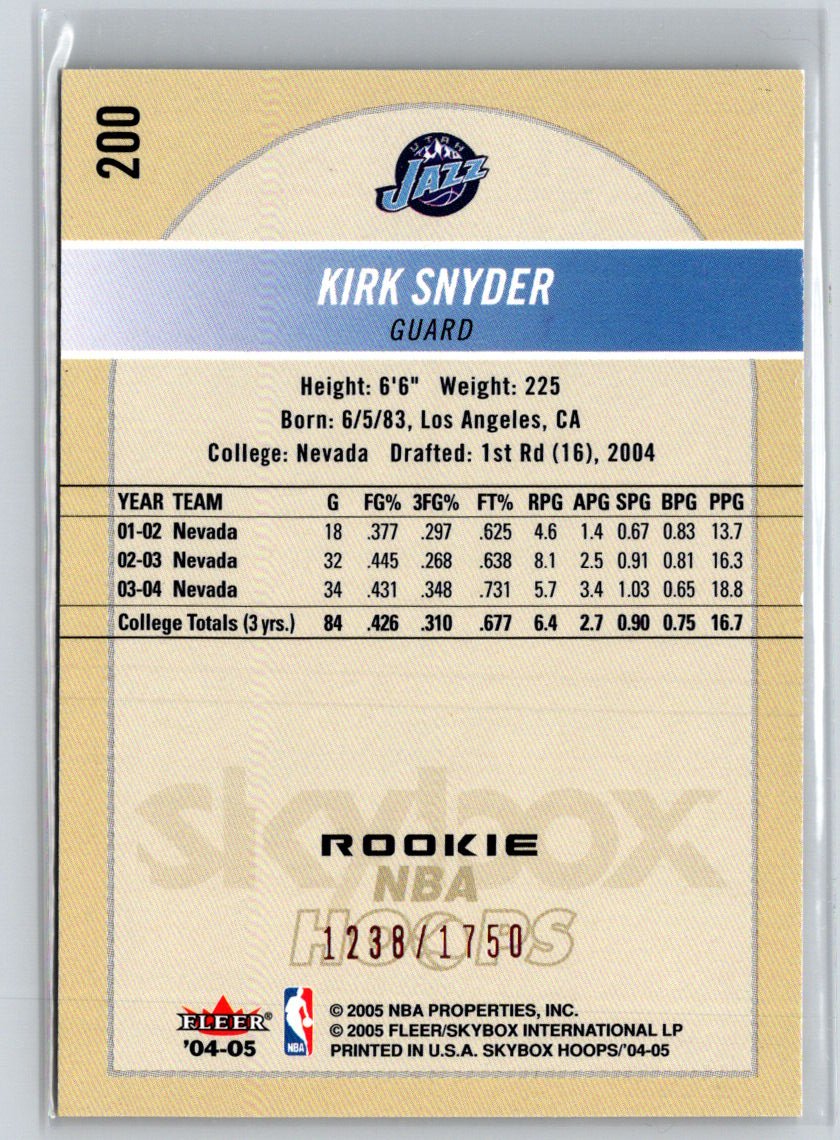 2004-05 Hoops #200 Kirk Snyder #/1750 X46