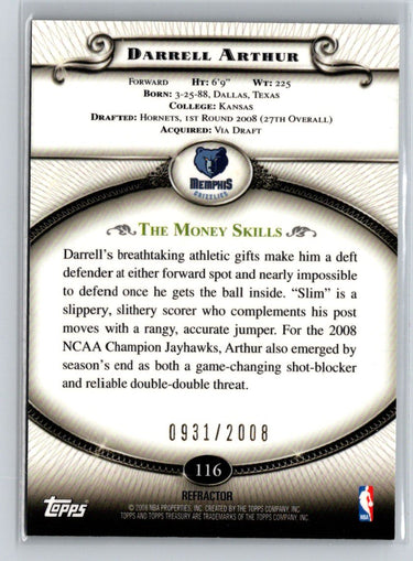 2008-09 Topps Treasury #116 Darrell Arthur Refractors Bronze #/2008 X46