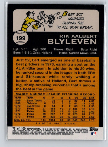 2002 Topps Archives Reserve #77 Bert Blyleven X48
