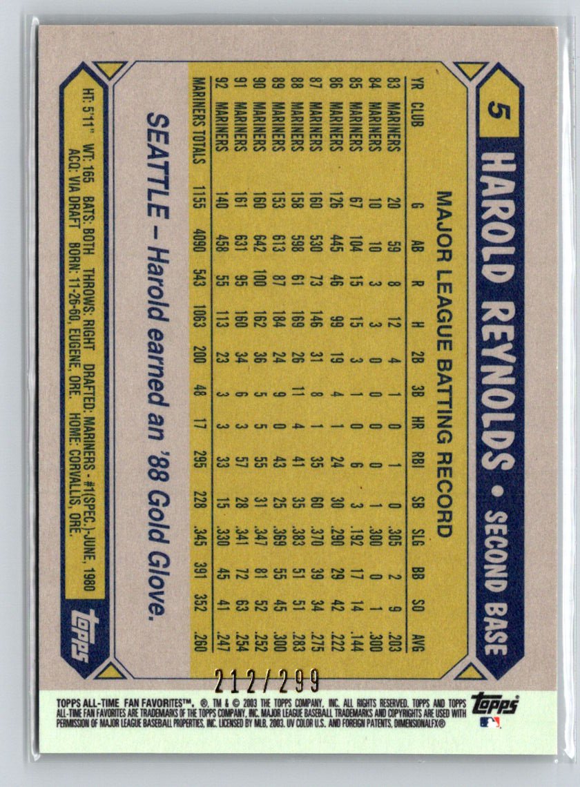 2003 Topps All-Time Fan Favorites #5 Harold Reynolds Refractors #/299 X48