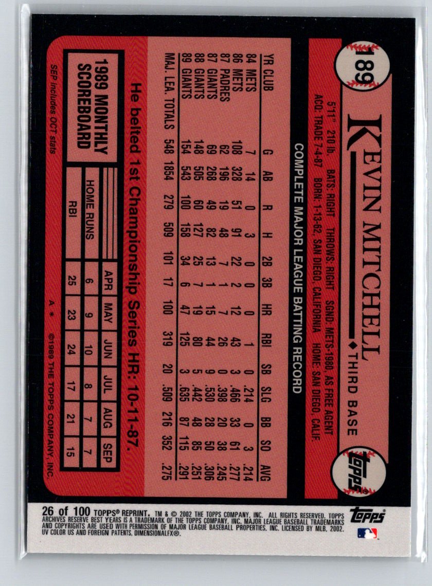 2002 Topps Archives Reserve #26 Kevin Mitchell X49
