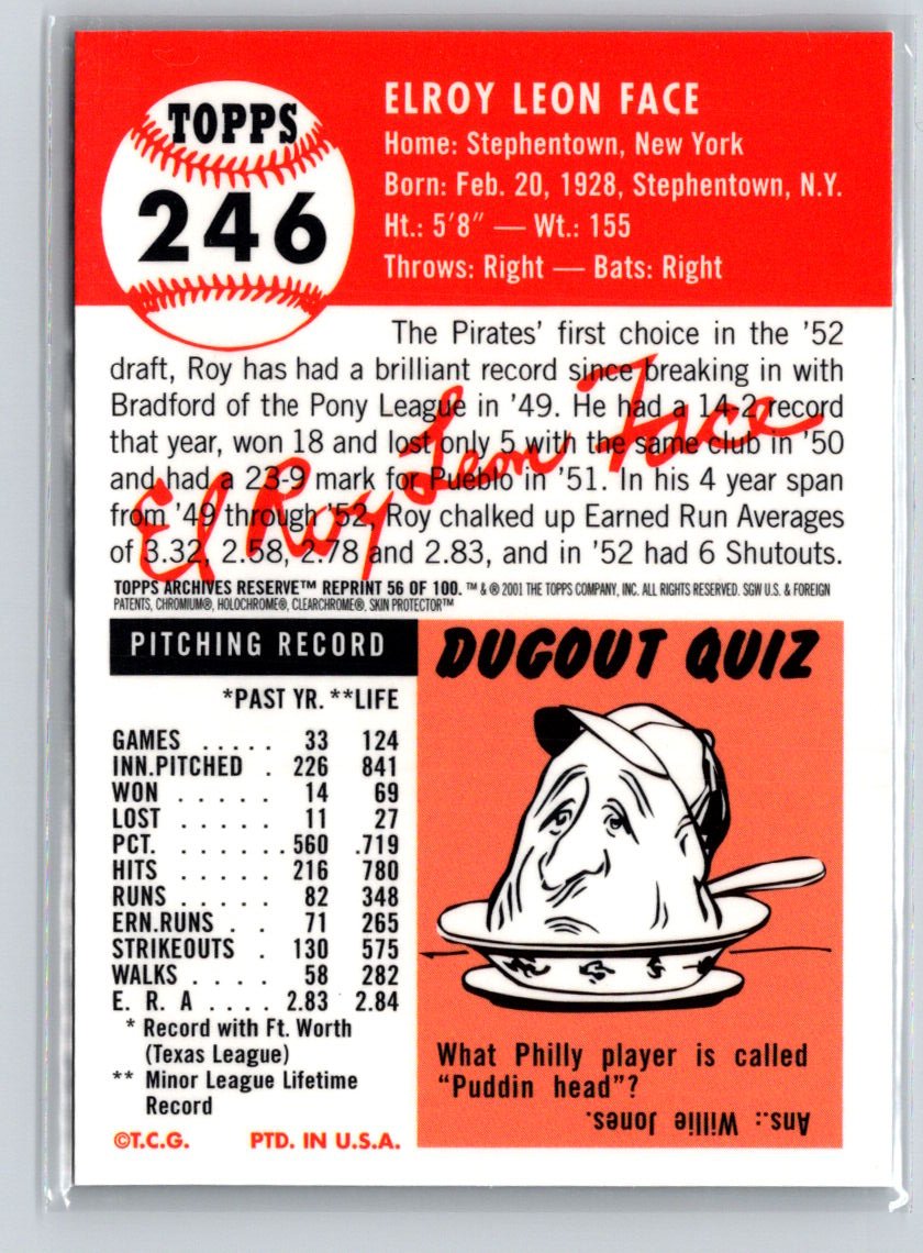 2001 Topps Archives Reserve #56 Roy Face X50