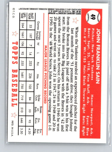 2001 Topps Archives Reserve #30 Johnny Sain X50