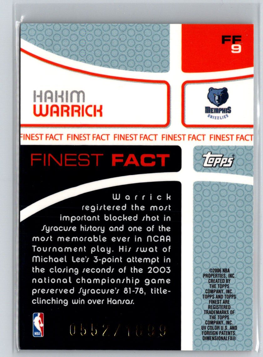 2005-06 Finest #FF9 Hakim Warrick Finest Fact #/1899 X51