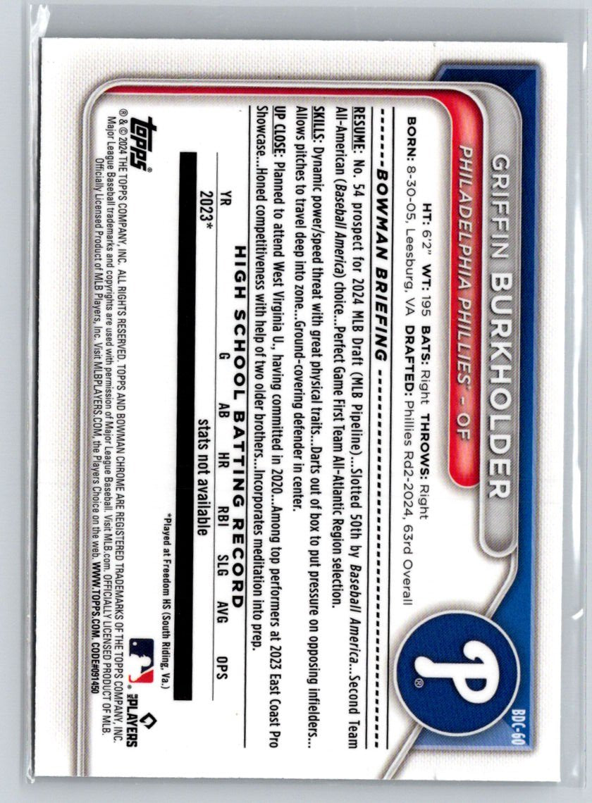 2024 Bowman Draft #BDC-60 Griffin Burkholder Chrome X51