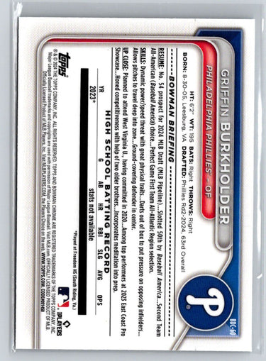 2024 Bowman Draft #BDC-60 Griffin Burkholder Chrome X51