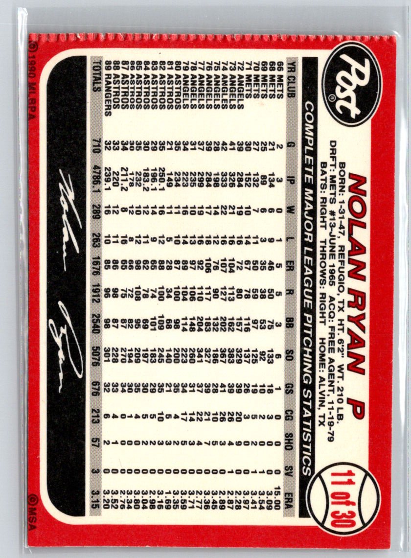 1990 Post #11 Nolan Ryan X52