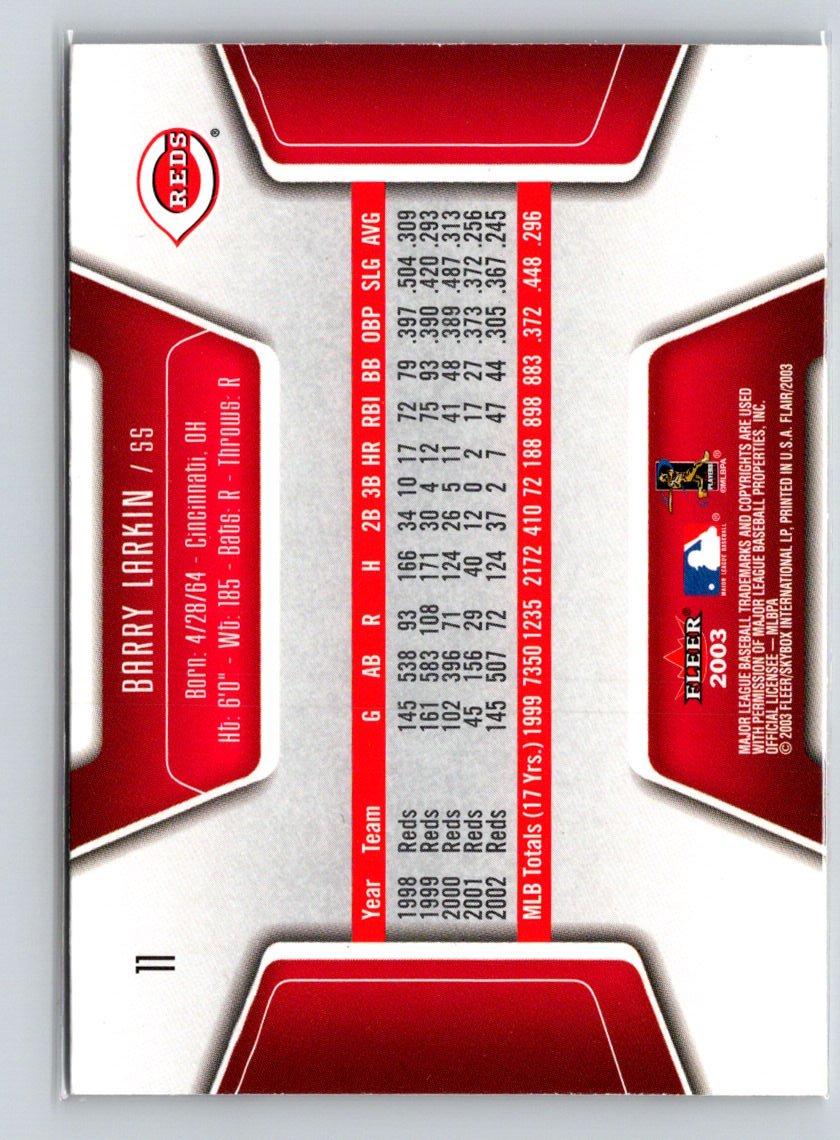 2003 Flair #11 Barry Larkin X52