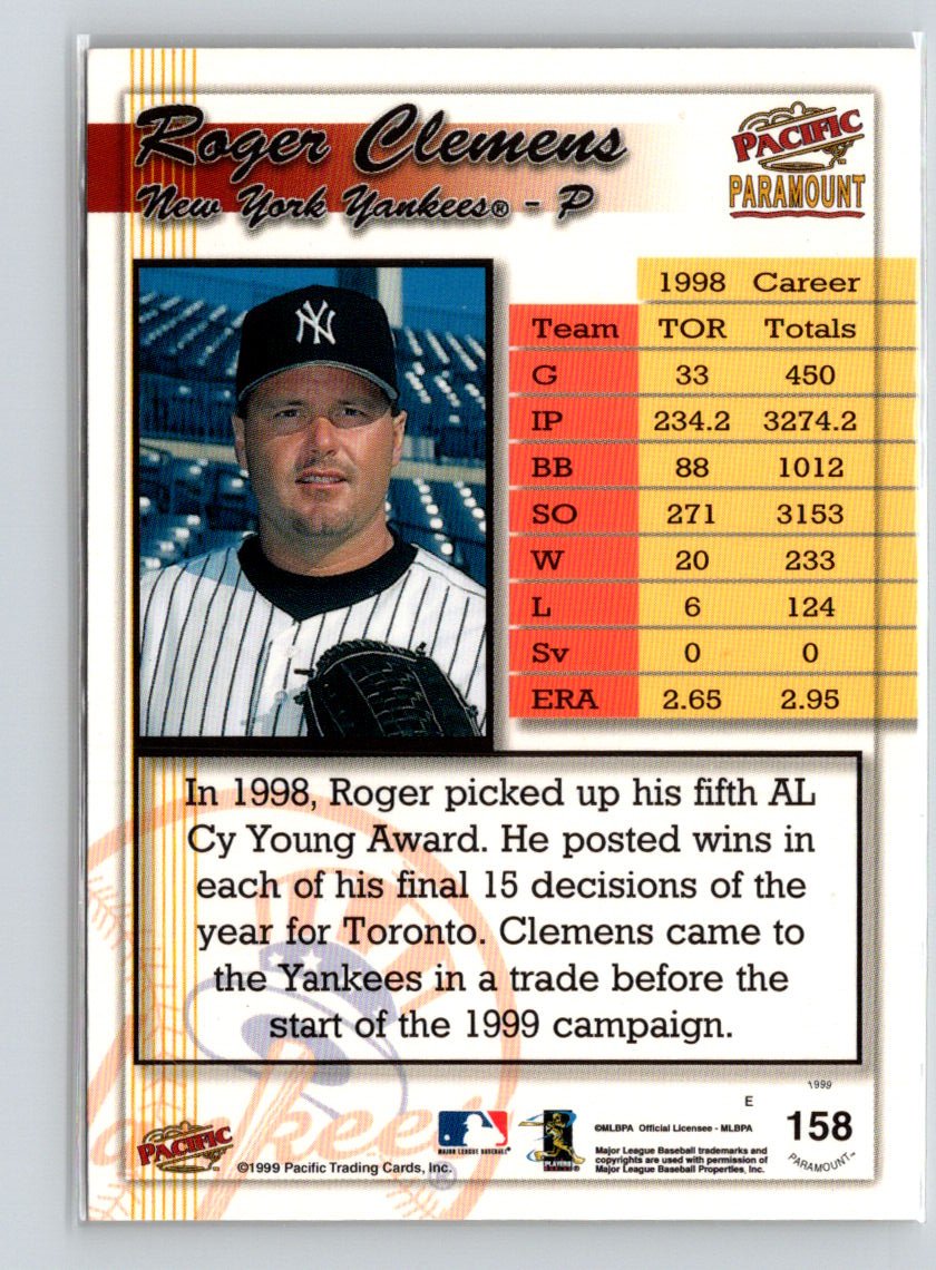 1999 Pacific Paramount #158 Roger Clemens Gold X52