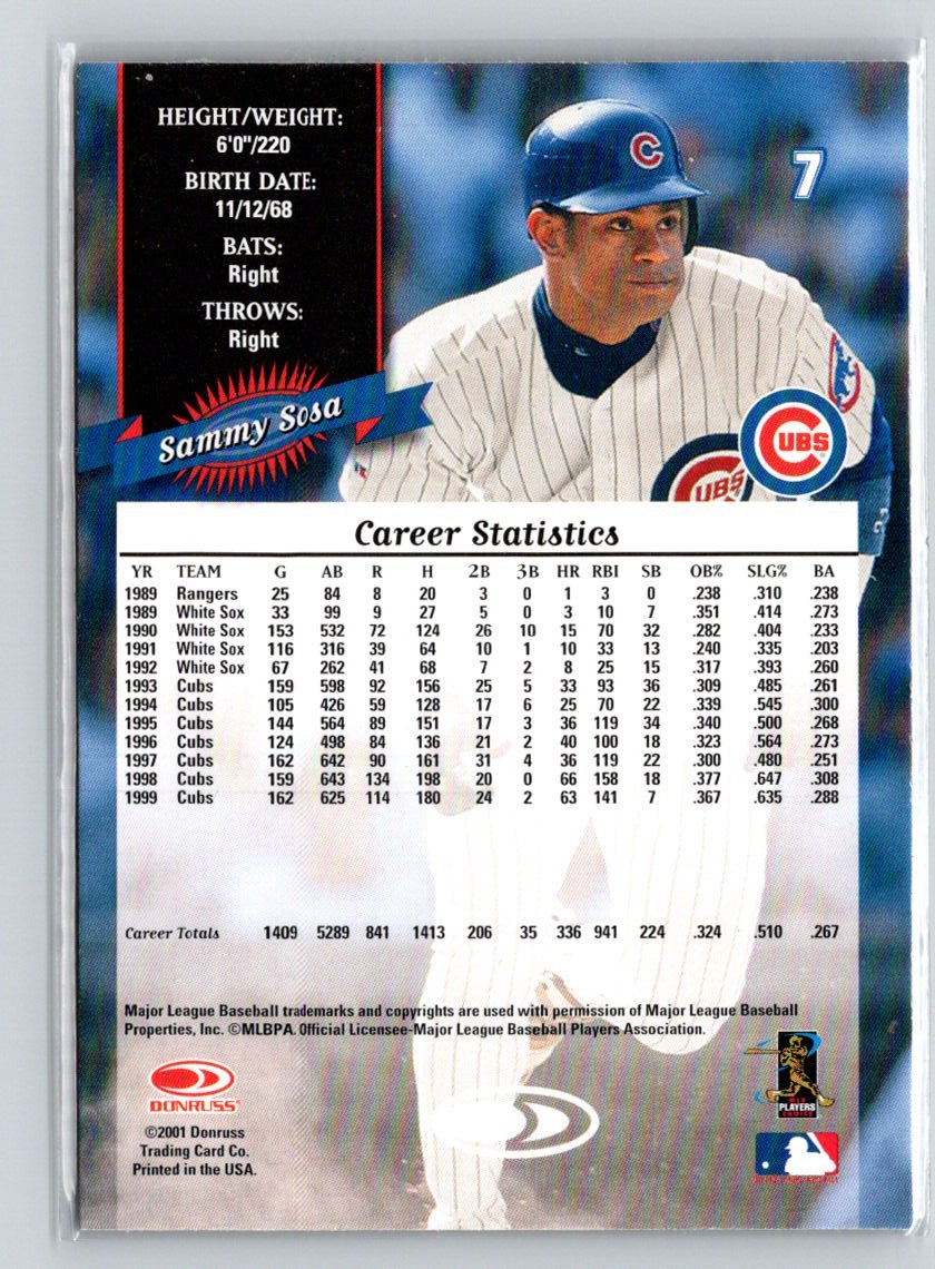 2001 Donruss #7 Sammy Sosa 2000 Retro X53