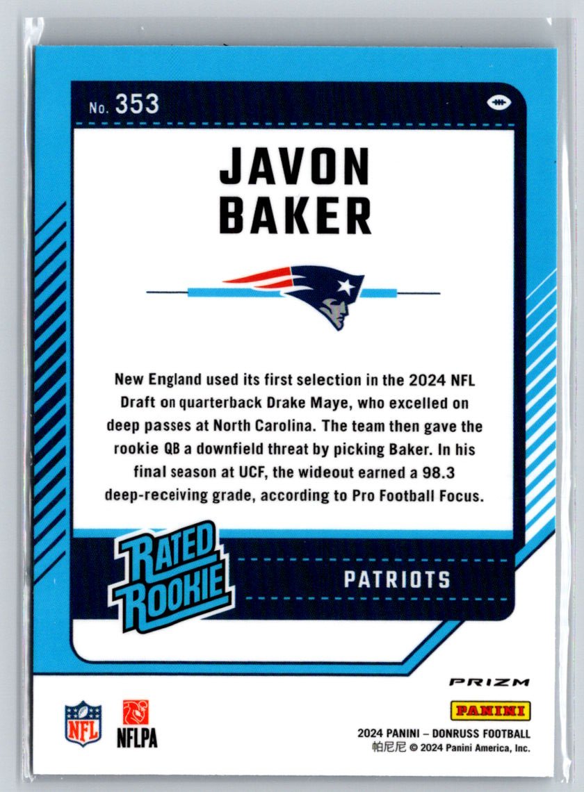 2024 Donruss #353 Javon Baker Optic Rated Rookies Preview Blue Scope X53