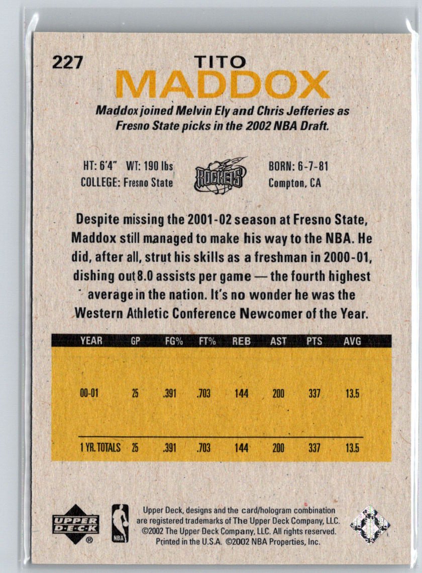 2002-03 Upper Deck Generations #227 Tito Maddox #/999 X53