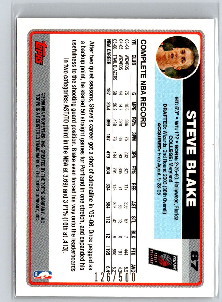 2006-07 Topps #87 Steve Blake Gold #/500 X54