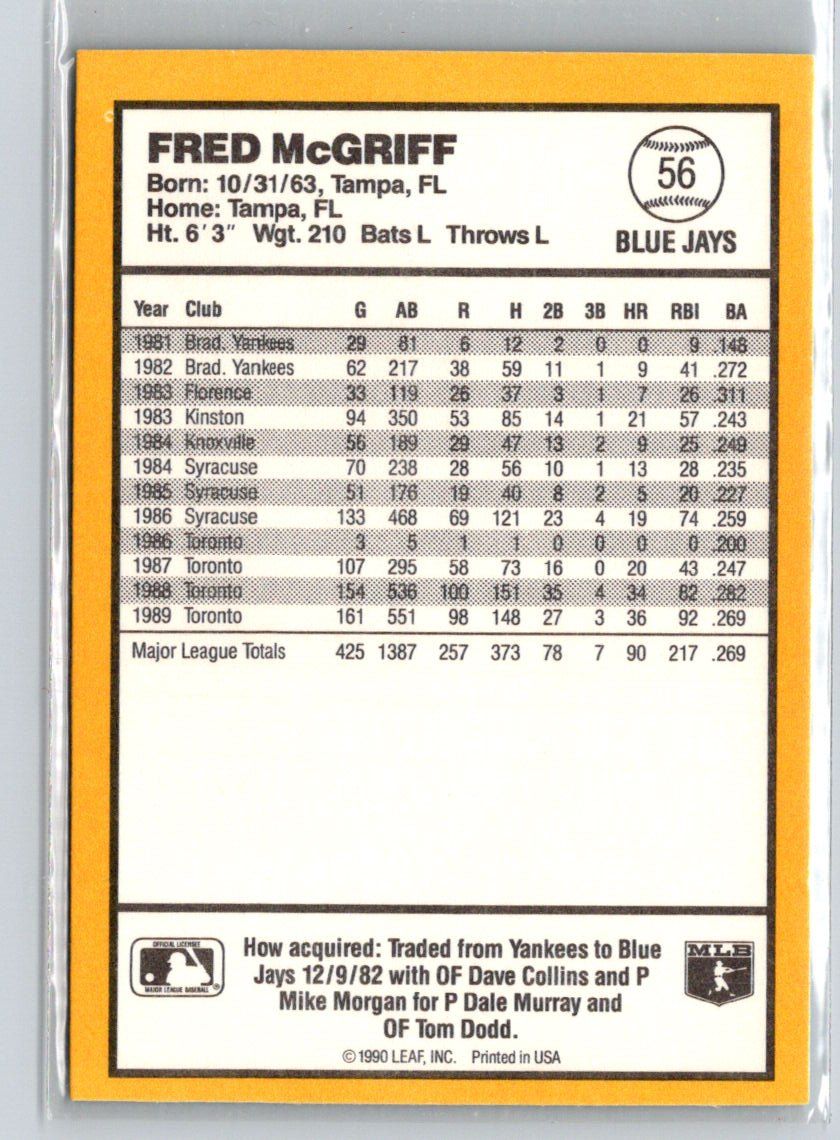 1990 Donruss Best of the AL #56 Fred McGriff X54