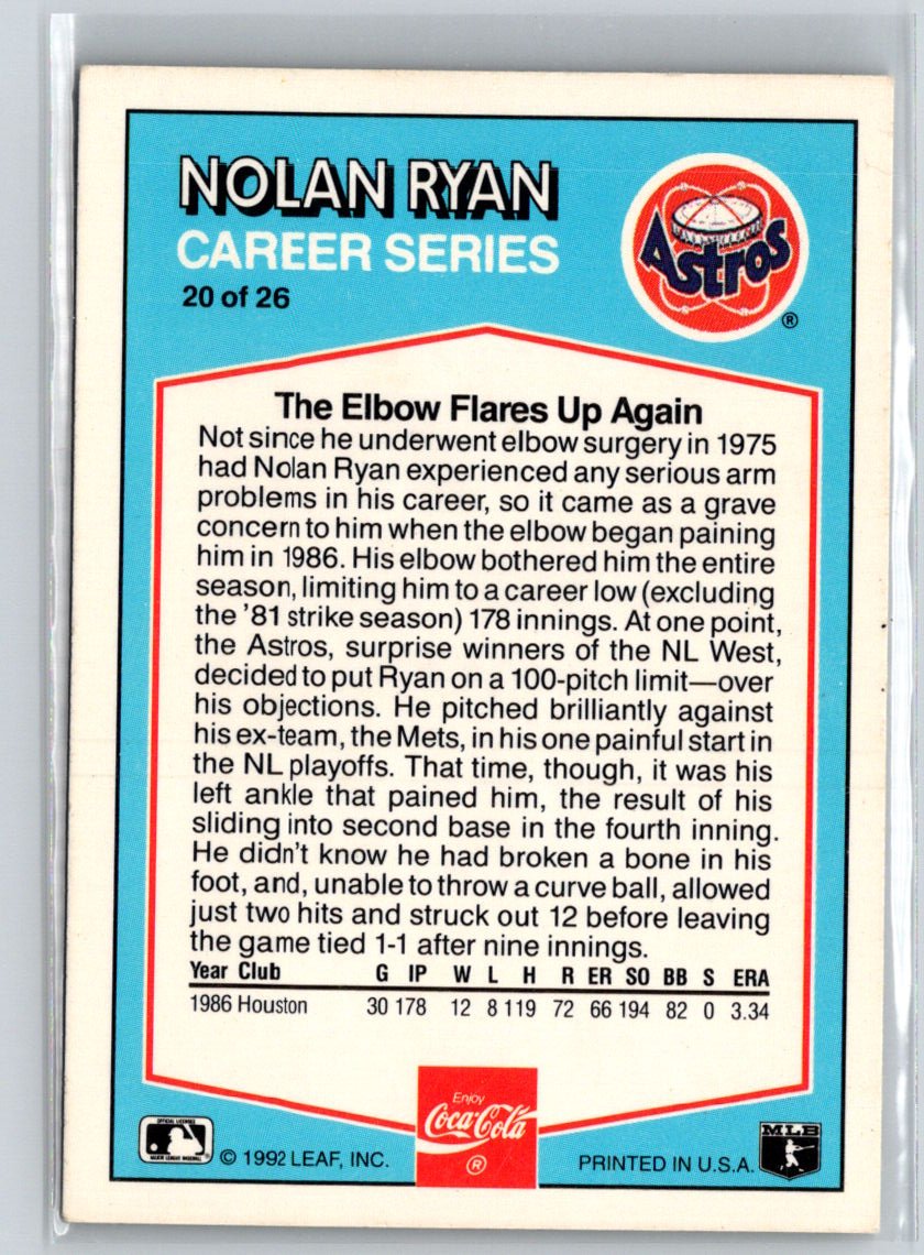 1992 Donruss Coca-Cola Nolan Ryan #20 Nolan Ryan X55