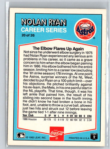 1992 Donruss Coca-Cola Nolan Ryan #20 Nolan Ryan X55