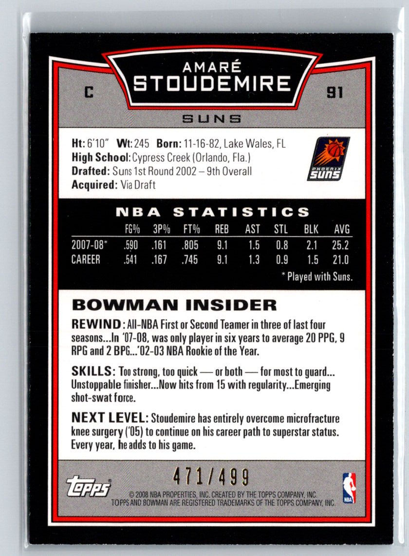 2008-09 Bowman #91 Amare Stoudemire Blue #/499 X55