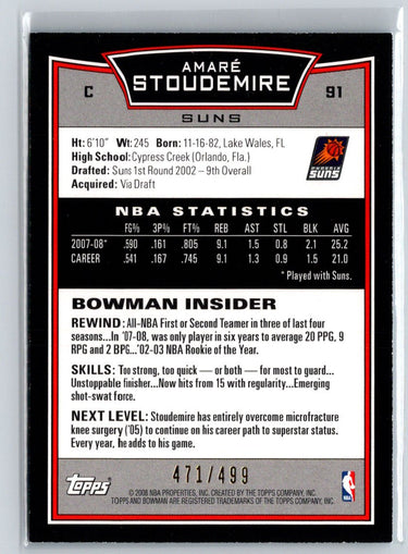 2008-09 Bowman #91 Amare Stoudemire Blue #/499 X55