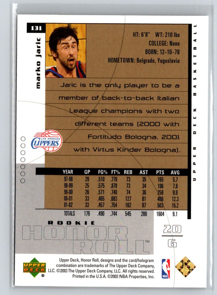 2002-03 Upper Deck Honor Roll #131 Marko Jaric #/1999 X56