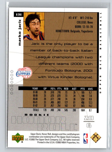 2002-03 Upper Deck Honor Roll #131 Marko Jaric #/1999 X56