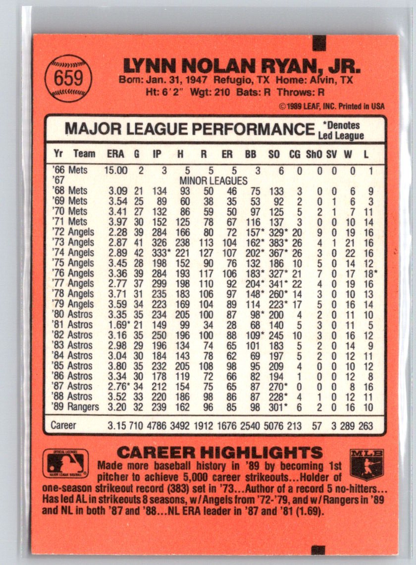 1990 Donruss #659 Nolan Ryan 5000K  X57