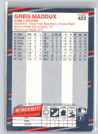 1988 Fleer #423 Greg Maddux X59