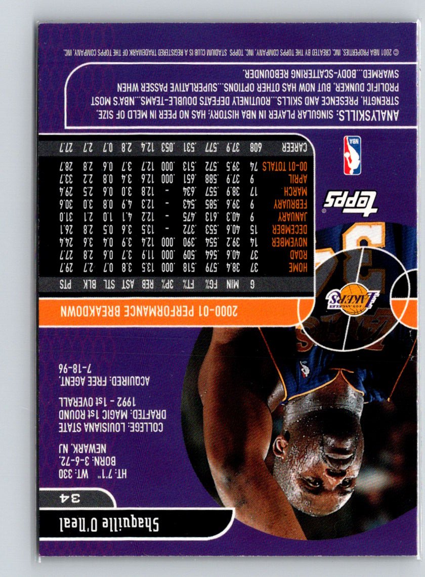 2001-02 Stadium Club #34 Shaquille O'Neal Parallel X59