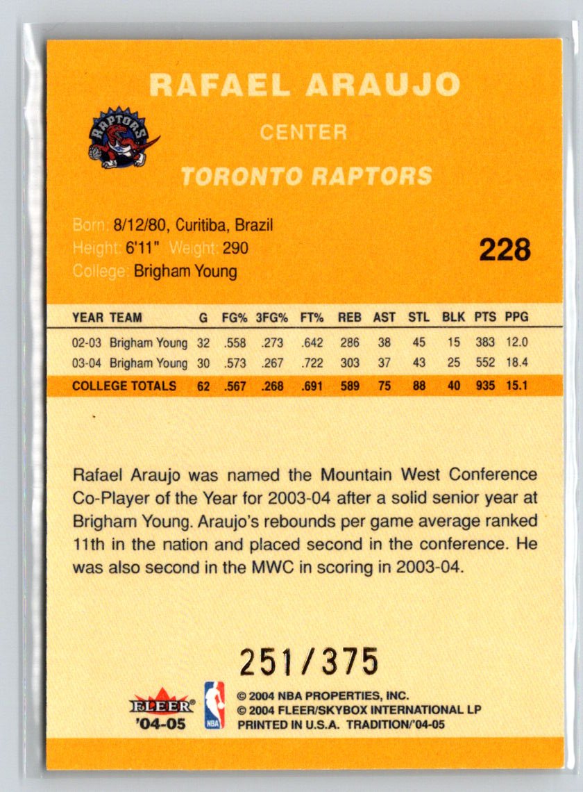 2004-05 Fleer Tradition #228 Rafael Araujo Draft Day Rookies #/375 X59