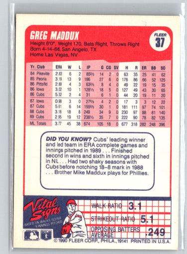 1990 Fleer #37b Greg Maddux X60