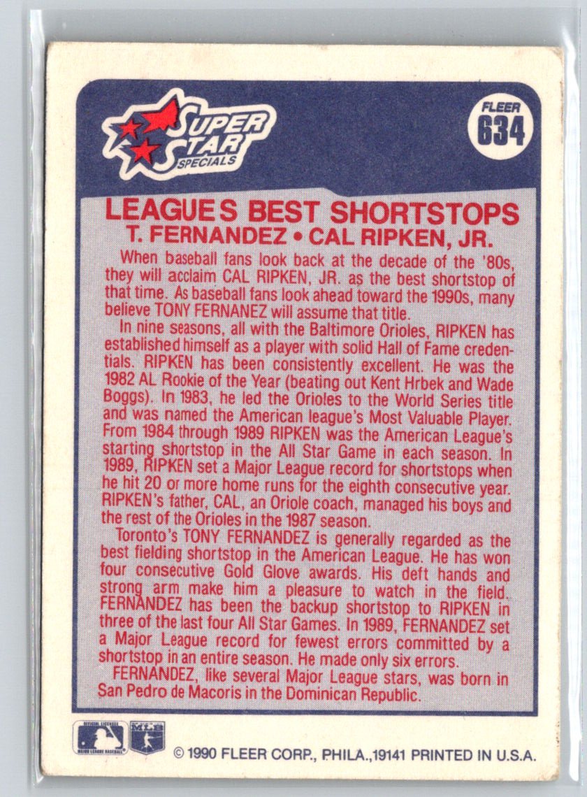 1990 Fleer #634 Leagues Best Shortstops (Tony Fernandez / Cal Ripken, Jr.) X60