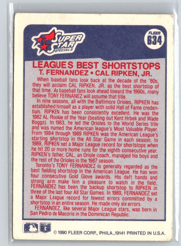 1990 Fleer #634 Leagues Best Shortstops (Tony Fernandez / Cal Ripken, Jr.) X60