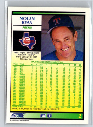 1992 Score #2 Nolan Ryan X62