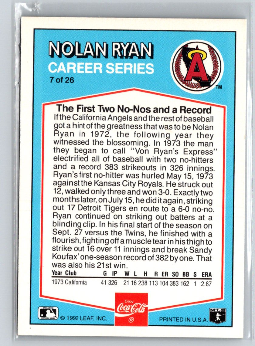 1992 Donruss Coca-Cola Nolan Ryan #7 Nolan Ryan X64