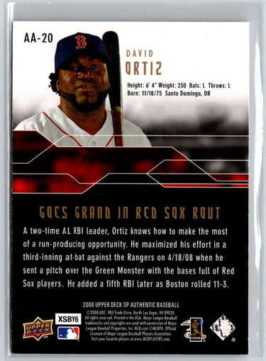 2008 SP Authentic #AA-20 David Ortiz Authentic Achievements X65