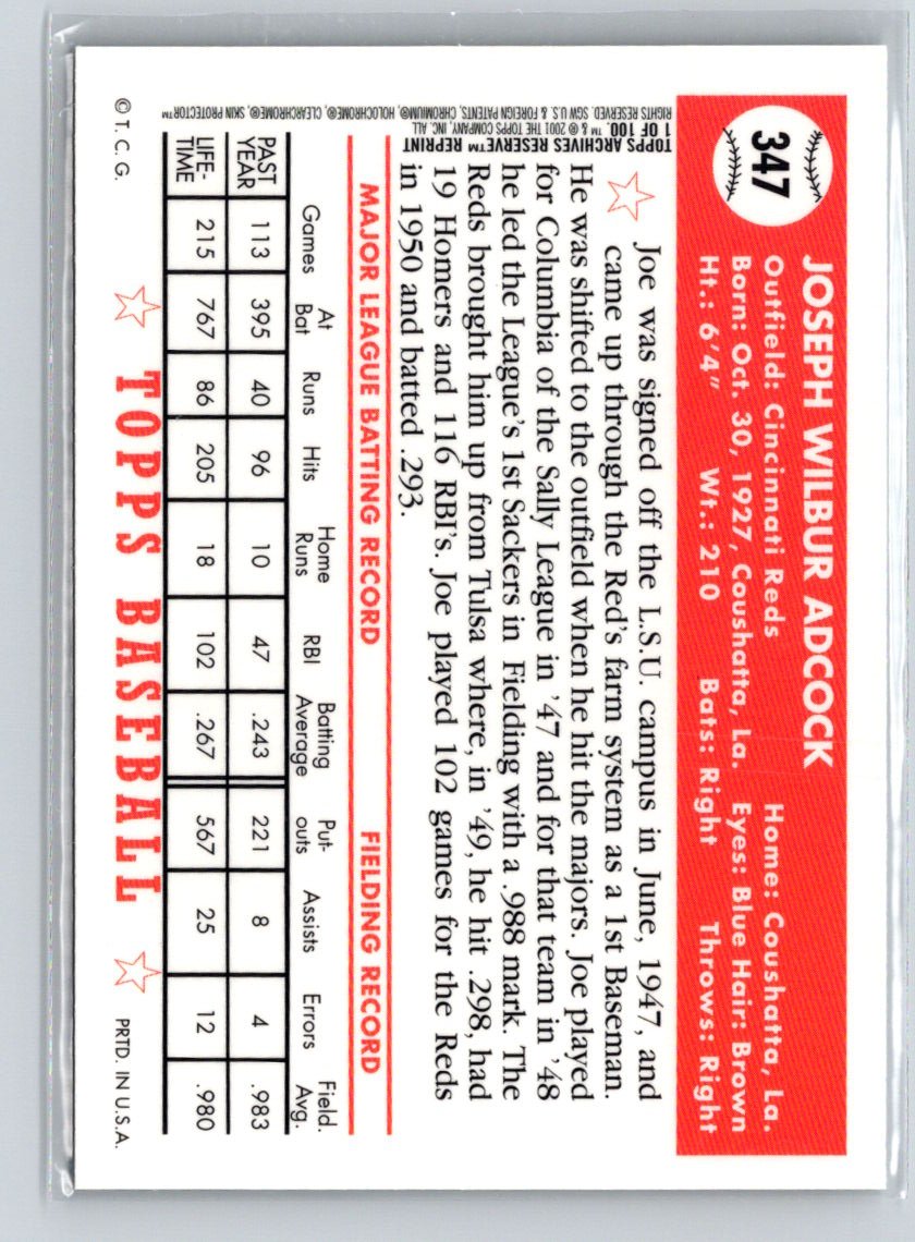 2001 Topps Archives Reserve #1 Joe Adcock X65