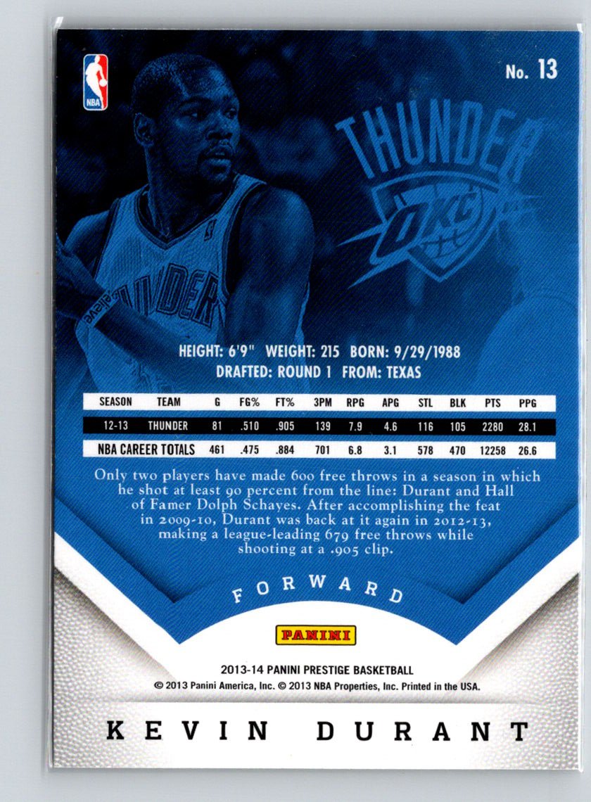 2013-14 Panini Prestige #13 Kevin Durant Bonus Shots Blue X65