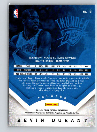 2013-14 Panini Prestige #13 Kevin Durant Bonus Shots Blue X65