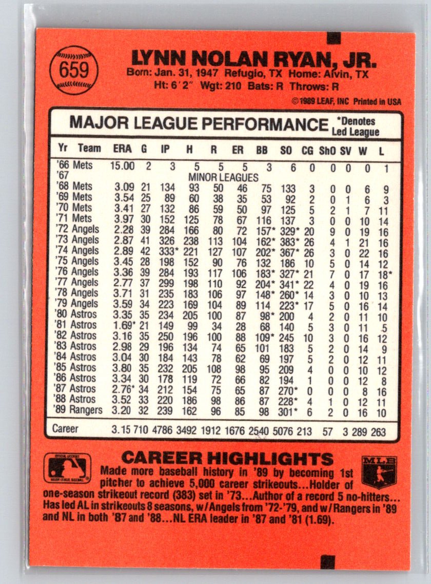 1990 Donruss #665 Nolan Ryan 5000K  X66