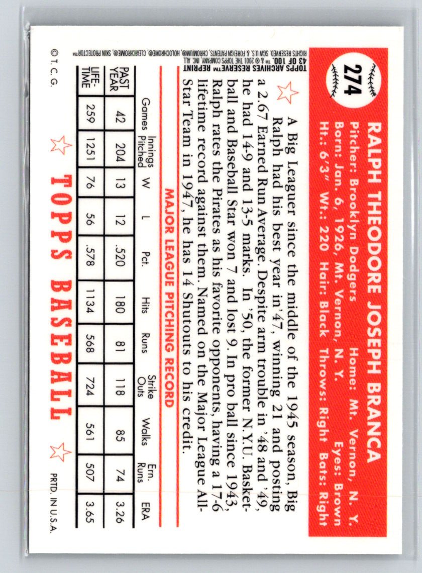 2001 Topps Archives Reserve #43 Ralph Branca X66
