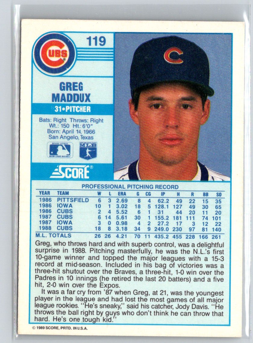 1989 Score #119 Greg Maddux X67