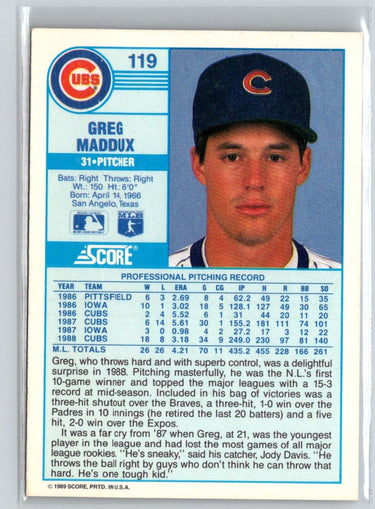 1989 Score #119 Greg Maddux X67