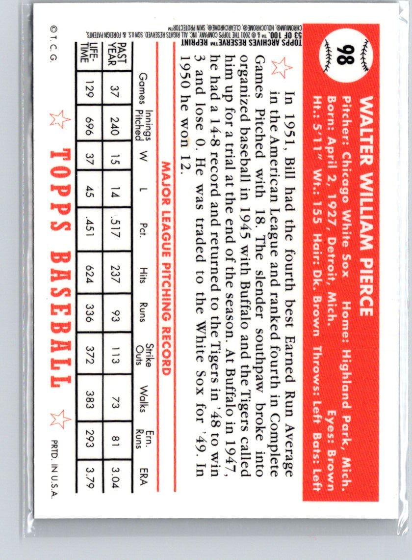 2001 Topps Archives Reserve #53 Billy Pierce X67