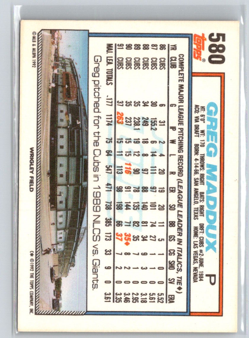 1992 Topps #580 Greg Maddux X69