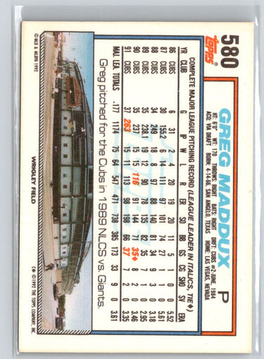 1992 Topps #580 Greg Maddux X69