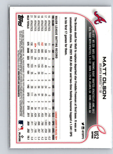 2022 Topps Chrome Update Sapphire Edition #US2 Matt Olson X70