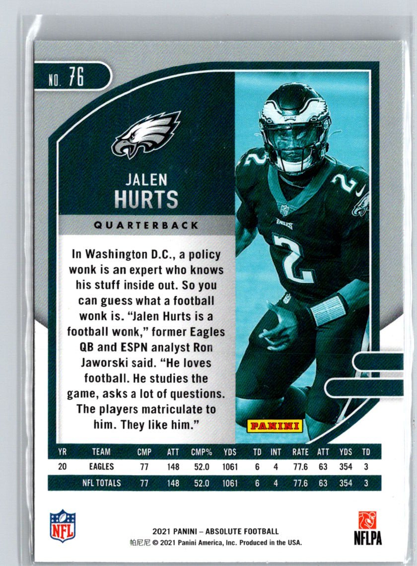 2021 Panini Absolute #76 Jalen Hurts Green Y67